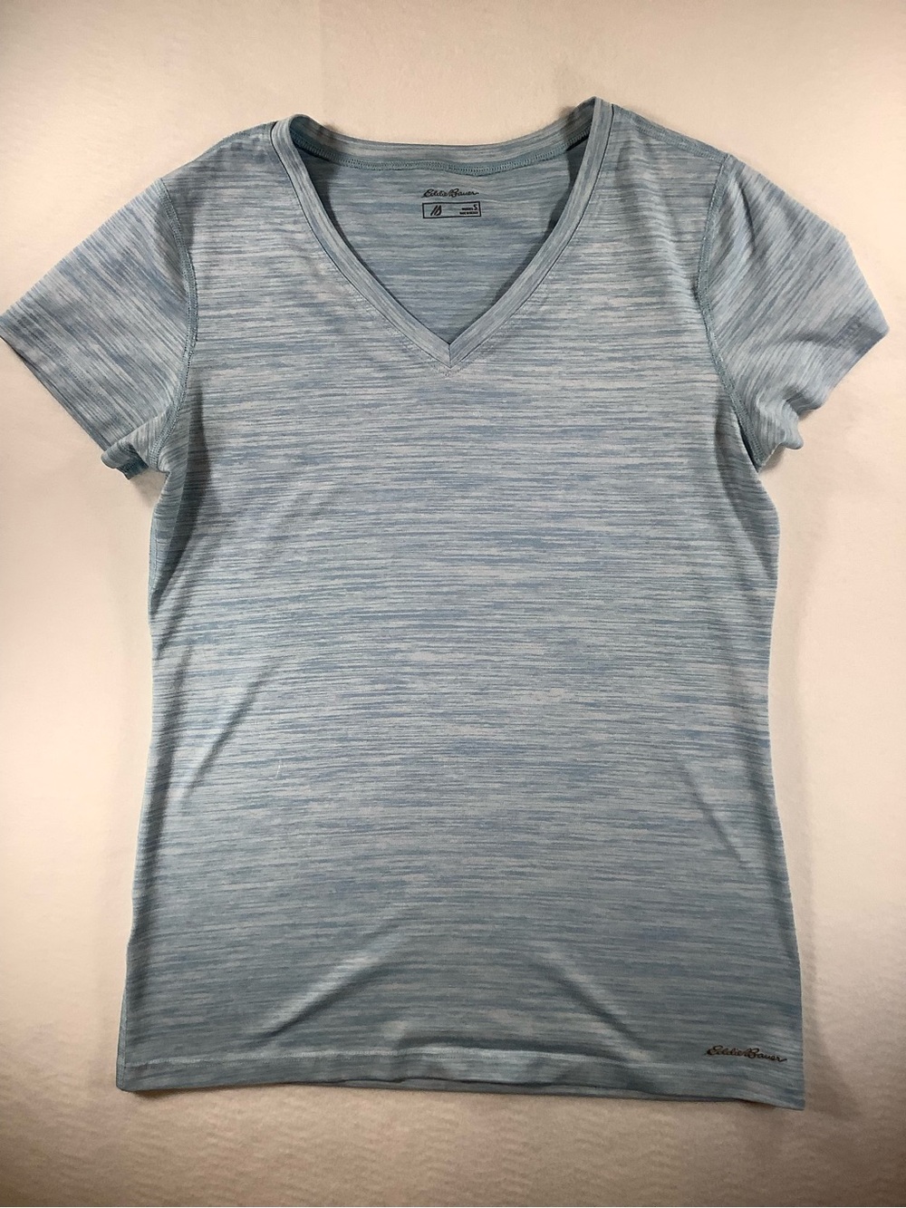 Eddie Bauer Women's Heathered Pale Blue V-Neck Tee
